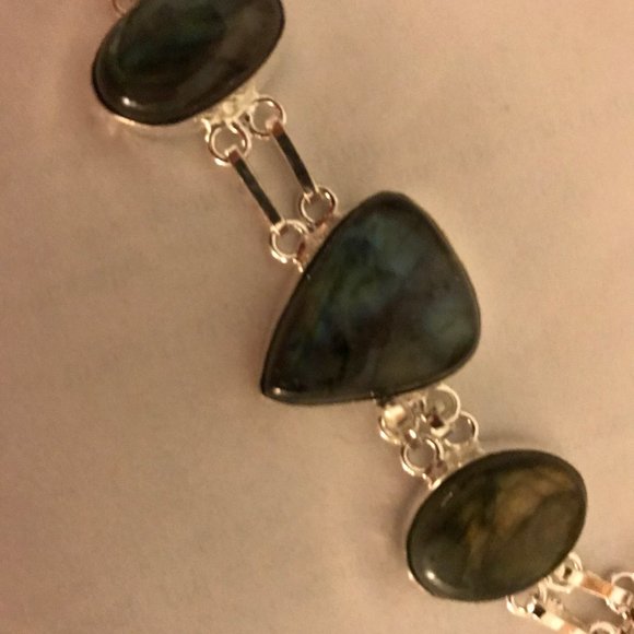FIRE LABRADORITE  SOlid Sterling Silver  BRACELET 7.5"-8" - Picture 3 of 4